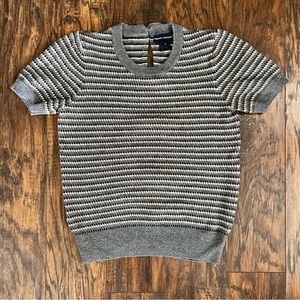 French Connection Sweater Back Bow Striped Metallic Wool Gray Size S